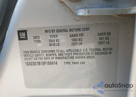 2009 Saturn Aura Xe из США, поврежденный, VIN 1G8ZS57B19F189414